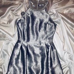 Silver Halter Fit & Flare Cocktail Dress